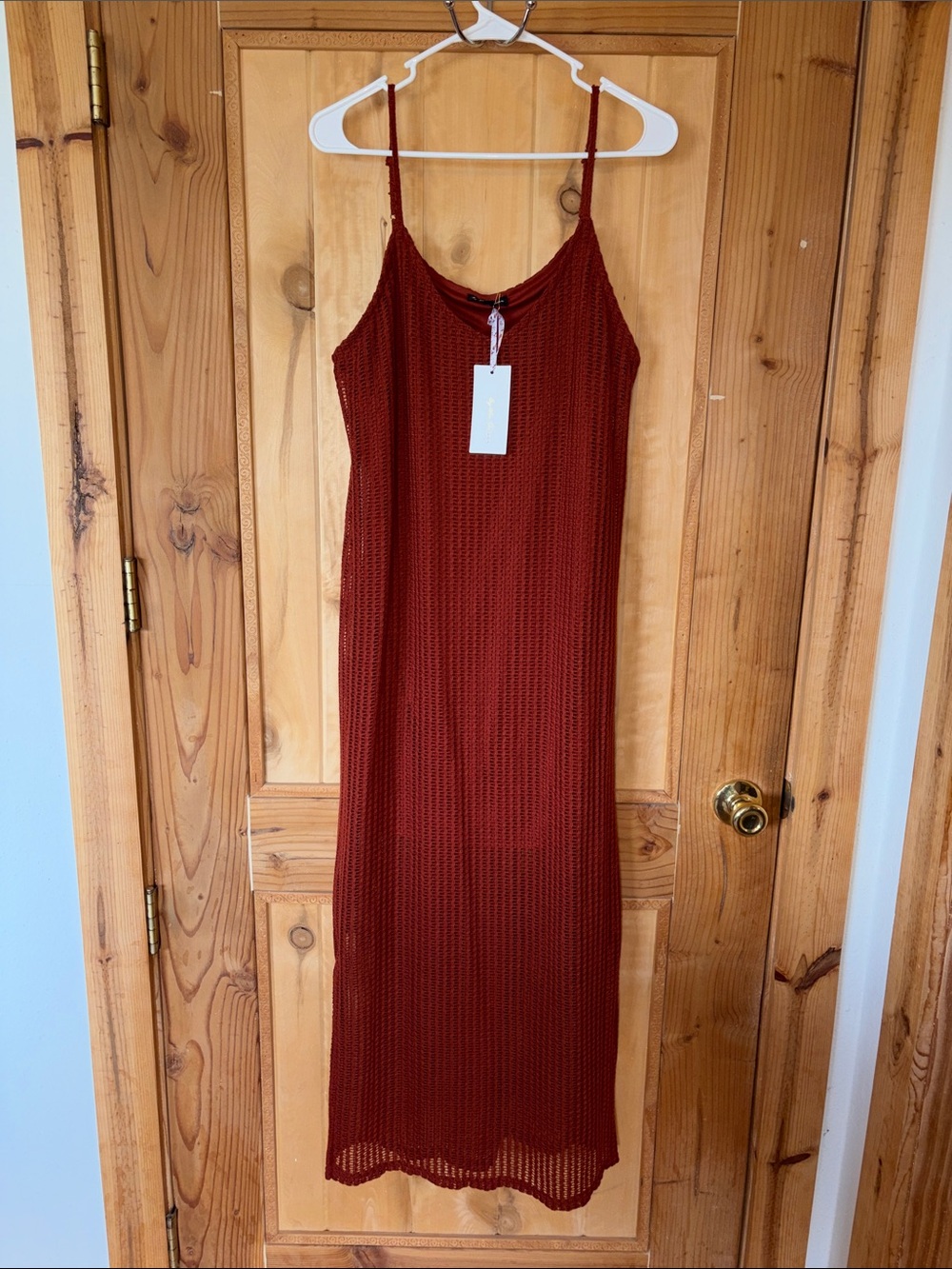 Rust Red Maxi Slip Dress with Crochet Detail - Women